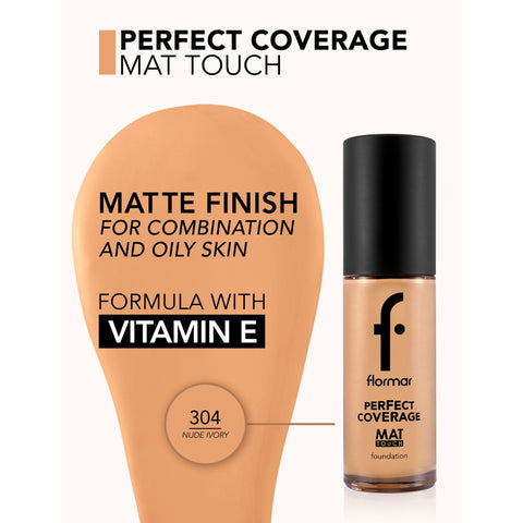 Flormar Perfect Coverage Matte Touch Foundation 304 Nude Ivory